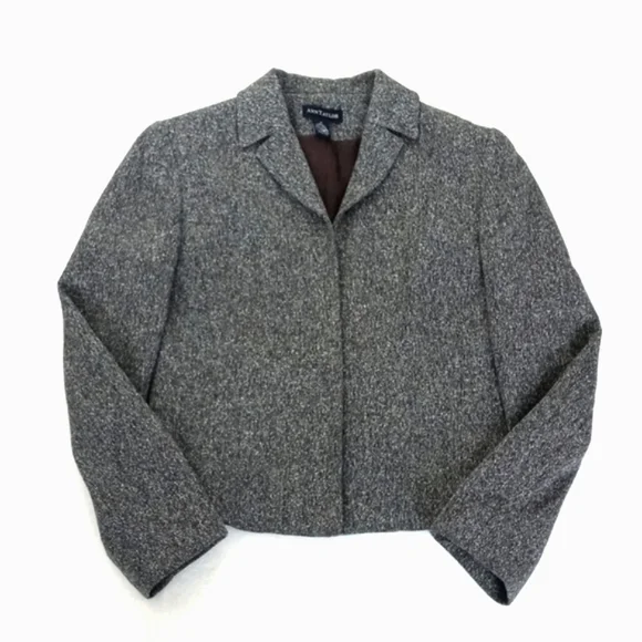 Ann Taylor Silk Wool Nylon Blend Grey Tweed Long Sleeve Zip Up Blazer 2 - Picture 8 of 10